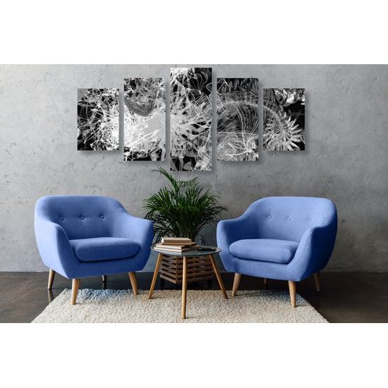 5-dielny obraz abstraktné umenie v čiernobielom prevedení
