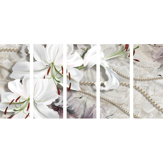 5-dielny obraz zátišie s ľáliami a perlami