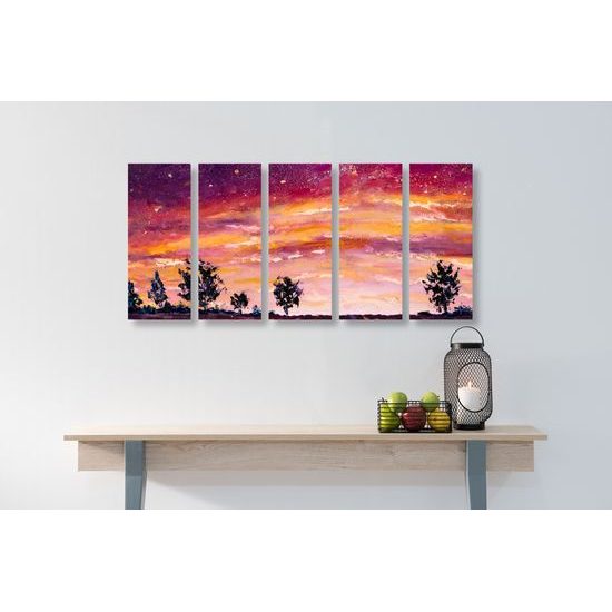 5-dielny obraz maľba zapádajúceho slnka za pole