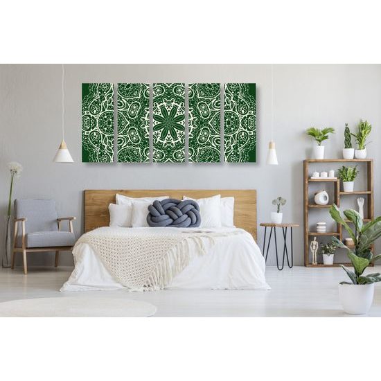 5-dielny obraz Mandala v zelenom štýle