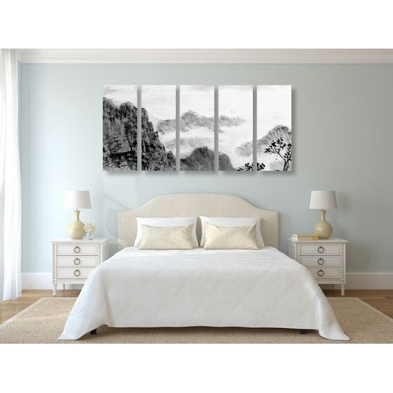 5-dielny obraz impozantná maľba krajiny v čiernobielom prevedení