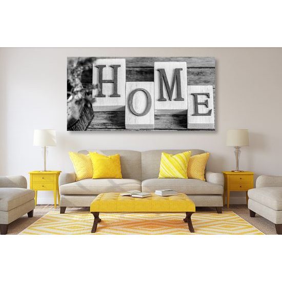 Obraz s nápisom home v čiernobielom prevedení