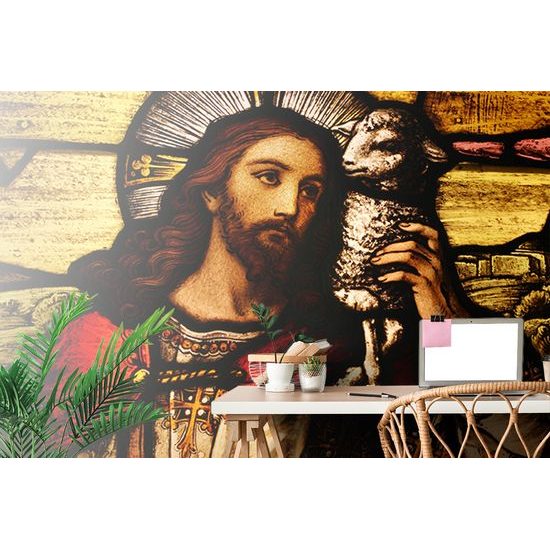 Samolepiaca tapeta milosrdný Ježiš Kristus s jahniatkom
