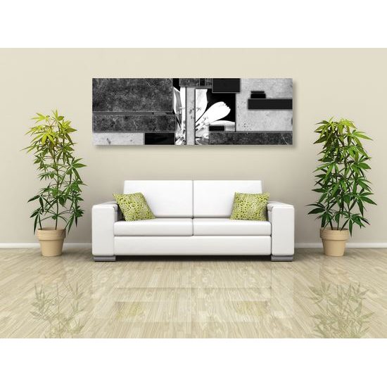 Obraz kvet v čiernobielom ráme