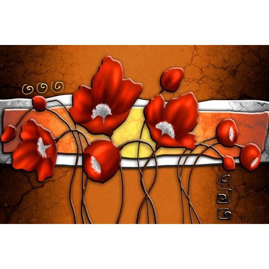 Obraz červené maky vo vintage prevedení