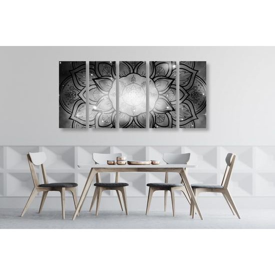 5-dielny obraz galaktická Mandala v čiernobielom prevedení