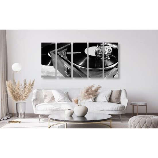 5-dielny obraz krása vinylovej platne v čiernobielom prevedení