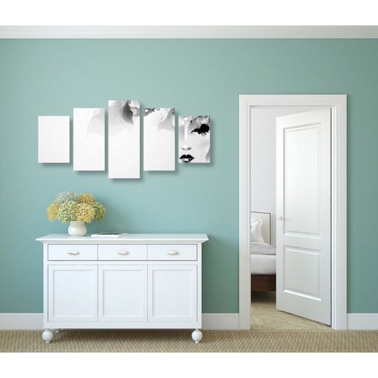 5-dielny obraz ženská nežnosť v čiernobielom prevedení