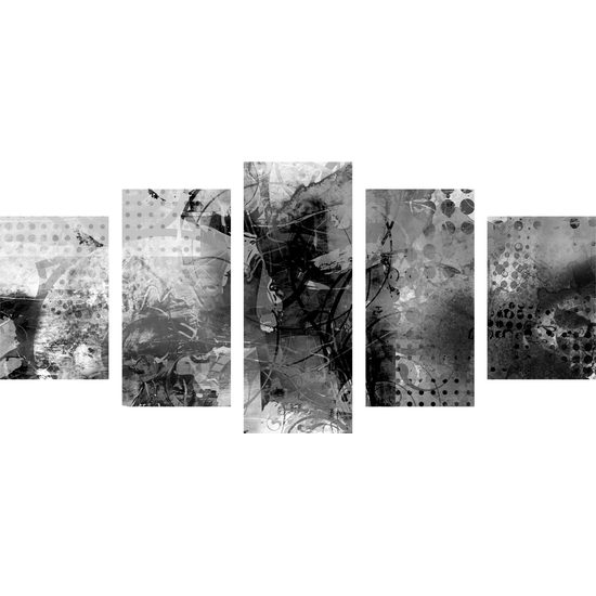 5-dielny obraz moderná abstrakcia v čiernobielom prevedení