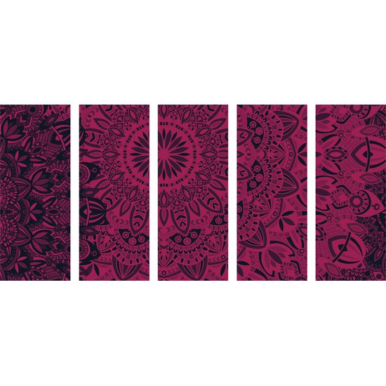 5-dielny obraz moderná Mandala v čierno-ružovom prevedení