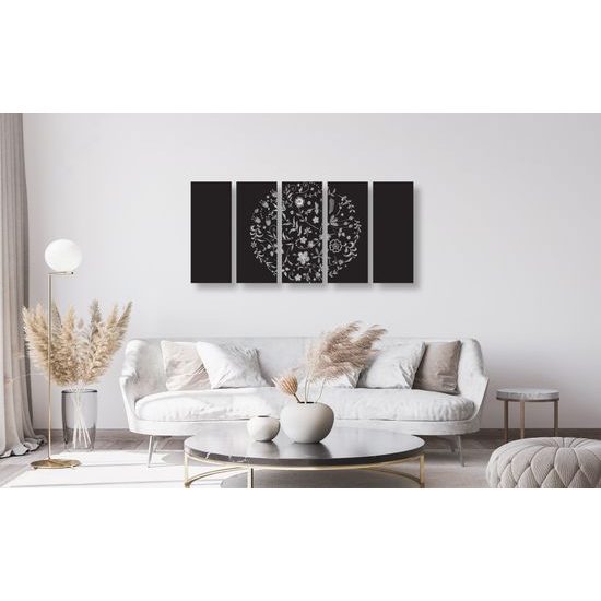 5-dielny obraz jemné kvety s folklórnym motívom