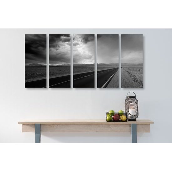 5-dielny obraz nekonečná cesta púšťou v čiernobielom prevedení