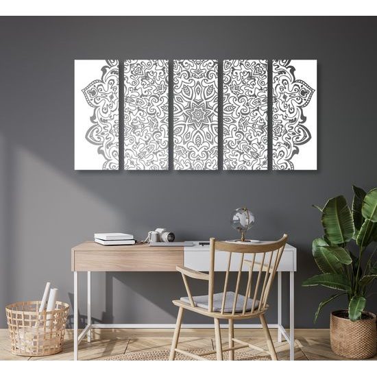 5-dielny obraz nádherná čiernobiela Mandala