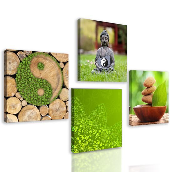 Set obrazov Feng Shui v zelenom prevedení