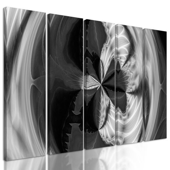 5-dielny obraz krásy abstraktných tvarov v čiernobielom prevedení