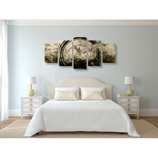 5-dielny obraz historické stopky v sépiovom prevedení