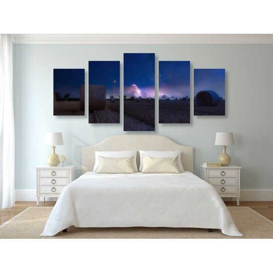 5-dielny obraz lúka a pohľad na hivezdy