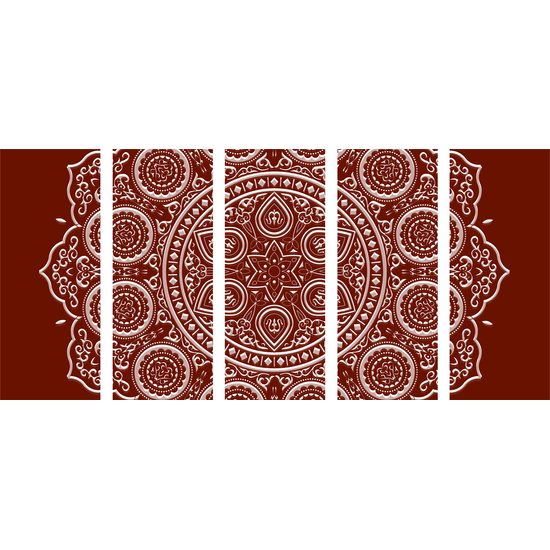 5-dielny obraz nežná Mandala na bordovom pozadí