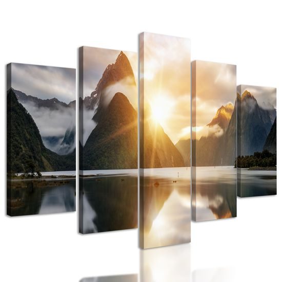 5-dielny obraz dychberúci východ slnka na Novom Zélande