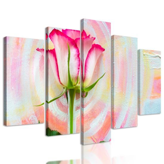 5-dielny obraz ruža na maľovanom pozadí