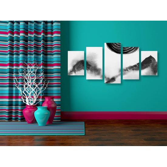 5-dielny obraz japonská abstrakcia hôr v čiernobielom prevedení