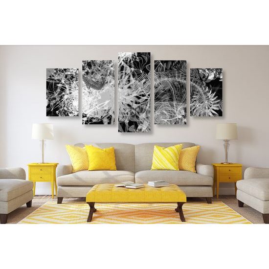 5-dielny obraz abstraktné umenie v čiernobielom prevedení