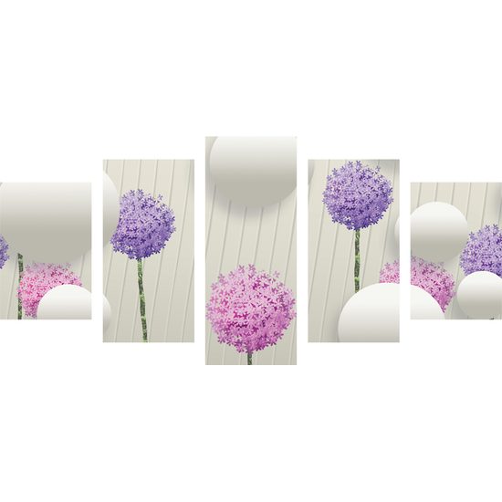 5-dielny obraz abstraktné lúčne kvety