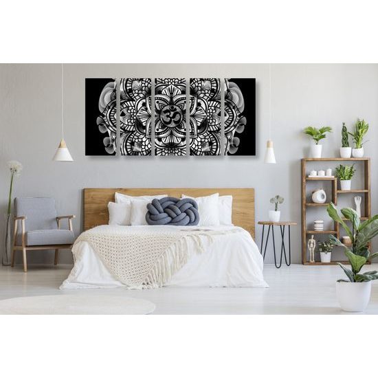 5-dielny obraz čiernobiela abstraktná Mandala