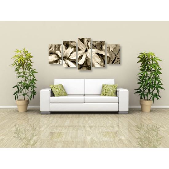 5-dielny obraz akvarelový javor v sépiovom prevedení