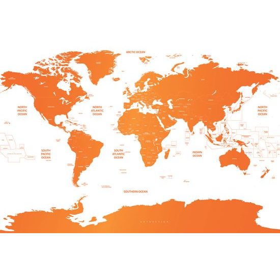 Samolepiaca tapeta podrobná mapa sveta v oranžovej farbe