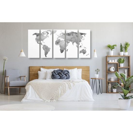 5-dielny obraz abstraktná mapa tvorená polygonmi v čiernobielom prevedení