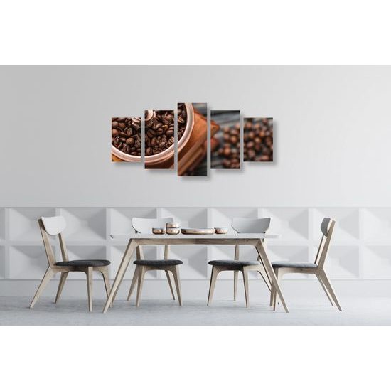 5-dielny obraz kvalitné zrnká kávy