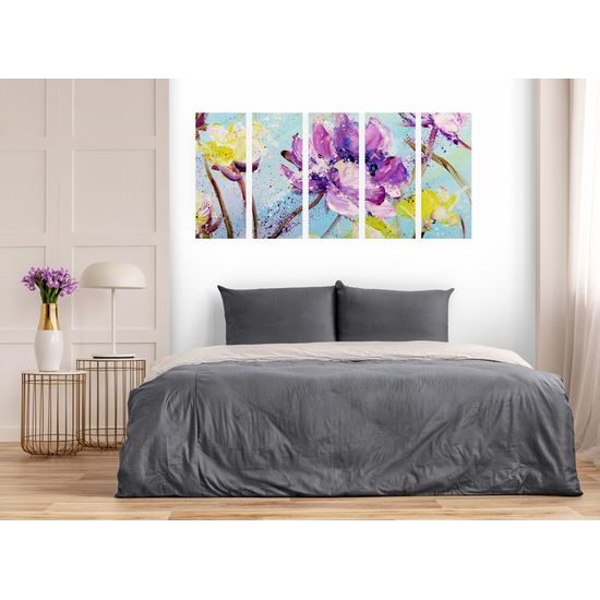 5-dielny obraz jedinečné fialové a žlté kvety