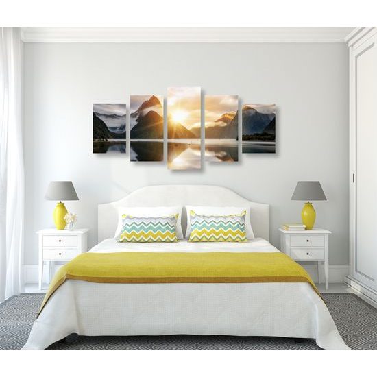 5-dielny obraz dychberúci východ slnka na Novom Zélande