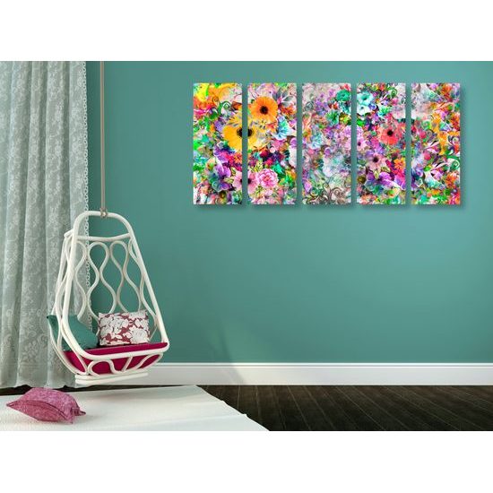 5-dielny obraz kvety v žiarivých farbách