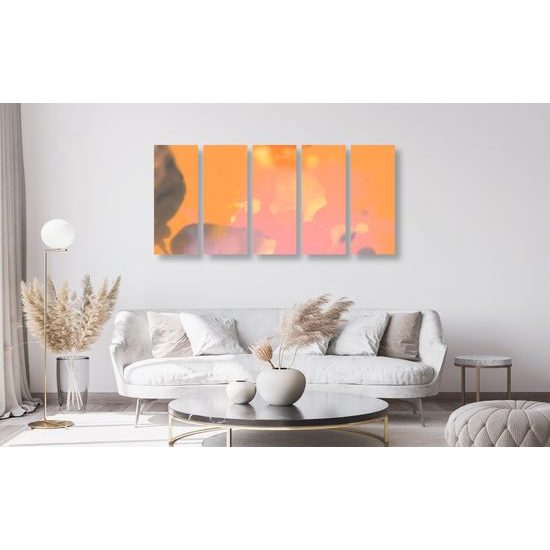 5-dielny obraz lipový list pri západe slnka