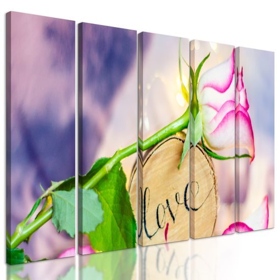 5-dielny obraz ruža a nápis Love