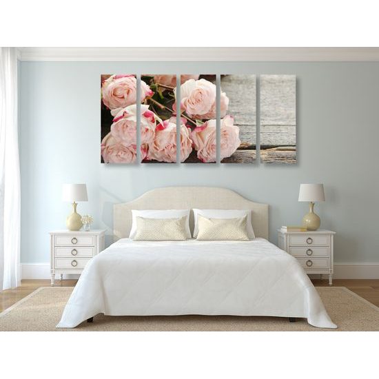 5-dielny obraz ruže na drevenom podklade