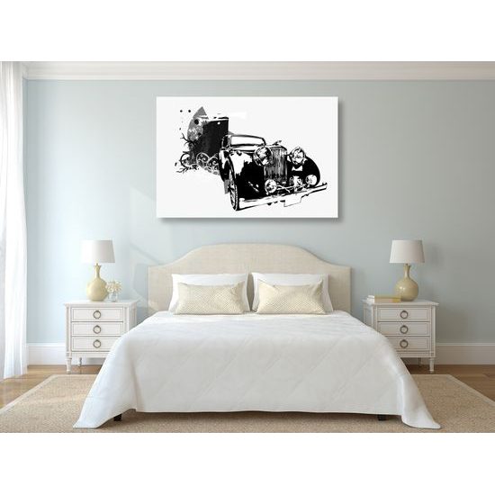 Obraz veterán na abstraktnom pozadí v čiernobielom prevedení