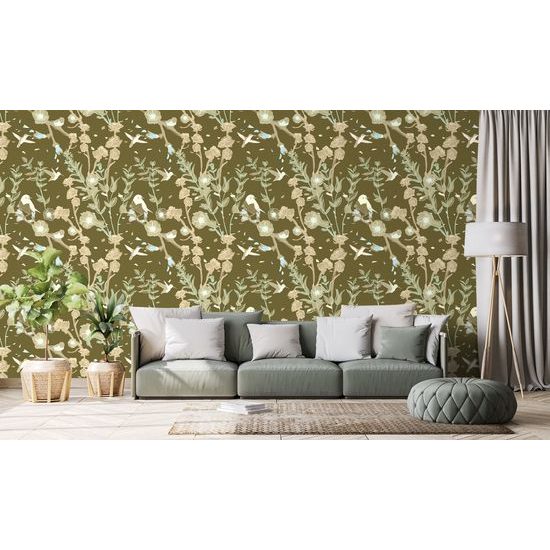 Samolepiaca tapeta kvitnúca lúka na zelenom pozadí