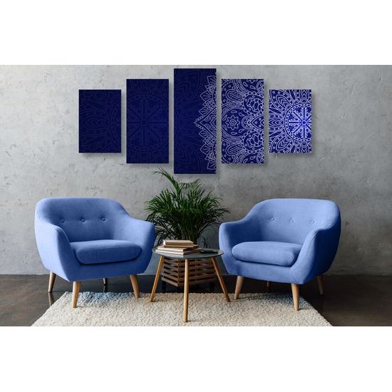 5-dielny obraz nádherná mandala na tmavomodrom pozadí