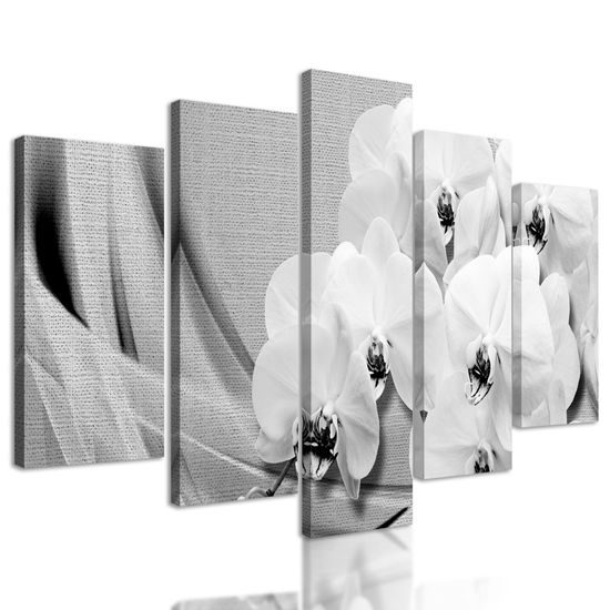 5-dielny obraz nádherná čiernobiela orchidea