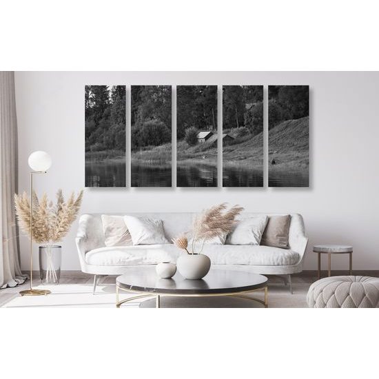 5-dielny obraz ukľudnujúca príroda v čiernobielom prevedení