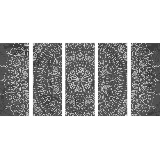 5-dielny obraz umelecká Mandala v čiernobielom prevedení