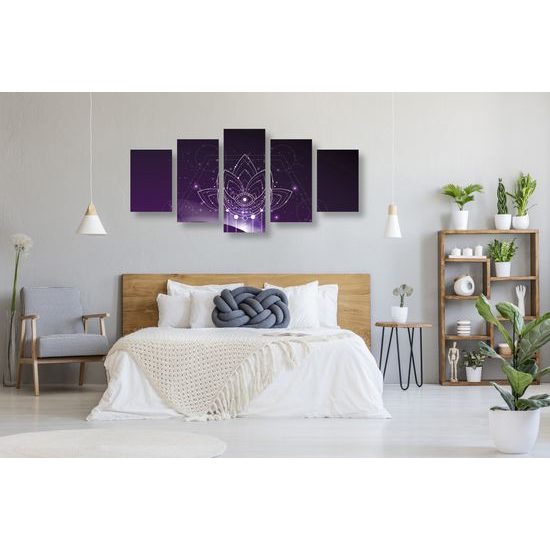 5-dielny obraz Feng Shui symbol na fialovom pozadí