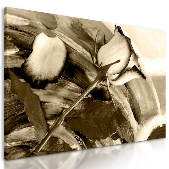 Obraz ruža v sépiovom prevedení