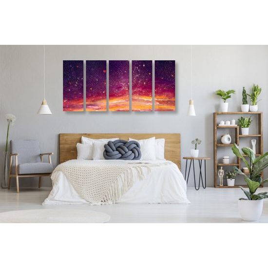 5-dielny obraz nádherná maľba zapádajúceho slnka za pole