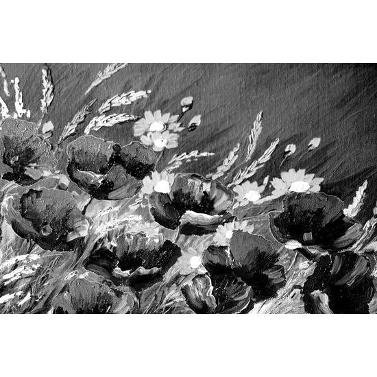 Obraz maľba divých makov v čiernobielom prevedení