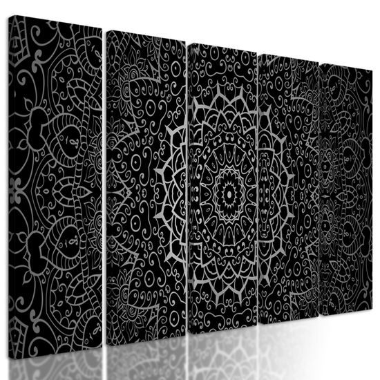 5-dielny obraz elegantá Mandala v čiernobielom prevedení