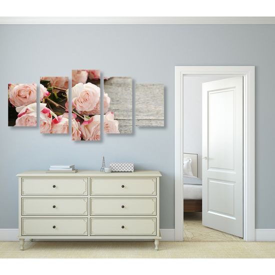 5-dielny obraz ruže na drevenom podklade